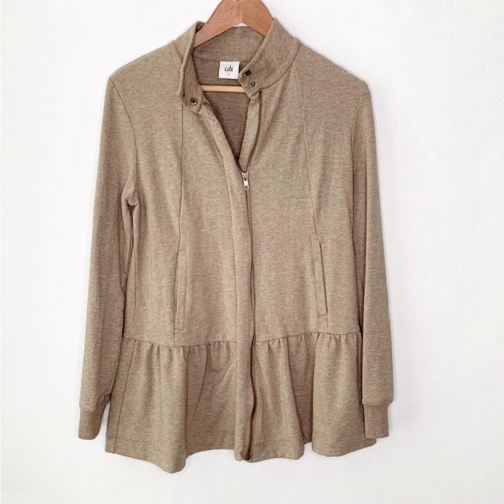 Cabi Women Weekend Topper Small Zip‎ Knit Jacket Brown Lightweight Modal Cotton